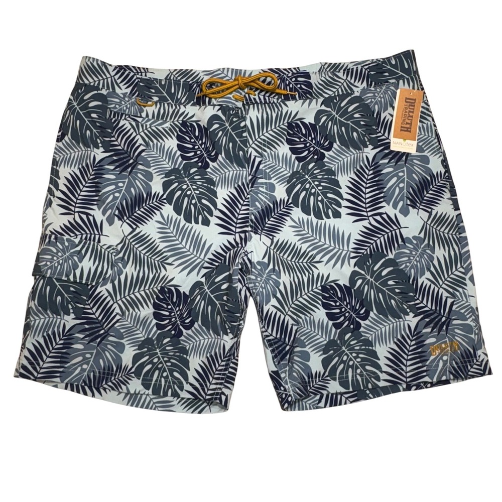 NEW Duluth Trading Co Bull Moose Men 44 Blue Tropical Printed Board Shorts 36338